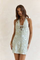 Chasing Truth Neckholder-Minikleid aus Mesh Salbei