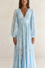 Maxikleid "Time Floats By" Langarm Blau