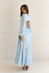 Zeit vergeht Langarm Maxikleid Blau