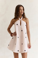 Faith In You Polka Dot Neckholder Minikleid Beige
