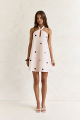 Faith In You Polka Dot Neckholder Minikleid Beige