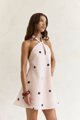 Faith In You Polka Dot Neckholder Minikleid Beige