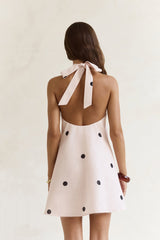 Faith In You Polka Dot Neckholder Minikleid Beige