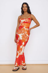 Frühlingsblüten Maxikleid Orange