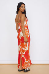 Frühlingsblüten Maxikleid Orange