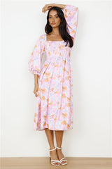 Sunset Blooms Midikleid Flieder