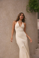 Rosetta Maxikleid mit Neckholder, Creme
