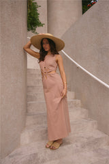 Maxikleid flatternde Herzen Taupe