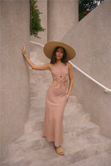 Maxikleid flatternde Herzen Taupe