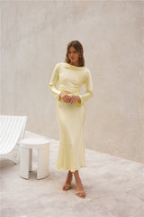 Vergissmeinnicht Satiniertes Maxikleid Butter