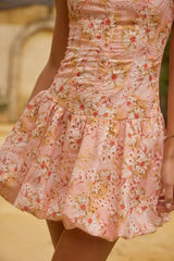 Himmlisches Drift-Blumen-Minikleid Pink