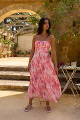 Trägerloses Maxikleid „Floral Dreams“ in Rosa
