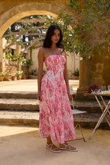 Trägerloses Maxikleid „Floral Dreams“ in Rosa