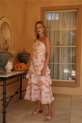Lush Cascade Rosa geblümtes Maxikleid