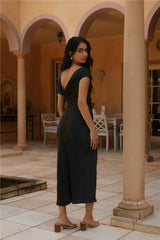 Siren Melody Satin Maxikleid Schwarz