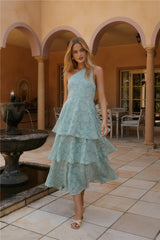 Ocean Nights One-Shoulder Maxikleid Salbeigrün