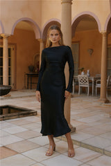Vergissmeinnicht Satin Maxikleid Schwarz