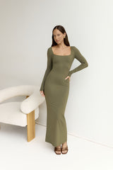 BASE Embrace Shape Langarm-Maxikleid Army