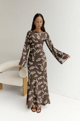 Angeline Langarm Maxikleid Braun
