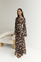 Angeline Langarm Maxikleid Braun