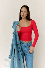 BASE Wear Now Geripptes Langarmshirt Rot