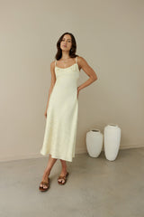 Kaiya Jacquard Satin Midikleid Gelb