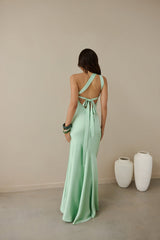 Champagne Chat One Shoulder Maxikleid Grün