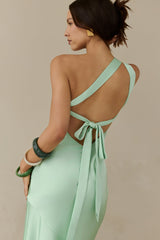 Champagne Chat One Shoulder Maxikleid Grün