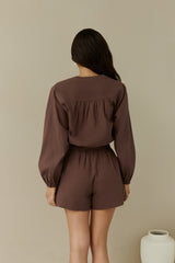 Birdcall Playsuit mit langen Ärmeln Braun