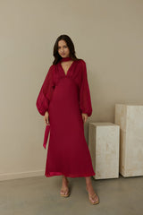 Unser Nostalgia Maxikleid Langarm Burgund