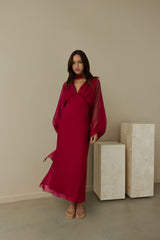 Unser Nostalgia Maxikleid Langarm Burgund
