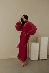 Unser Nostalgia Maxikleid Langarm Burgund