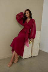 Unser Nostalgia Maxikleid Langarm Burgund