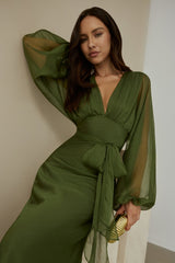 Unser Nostalgia Maxikleid Langarm Grün
