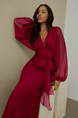 Unser Nostalgia Maxikleid Langarm Burgund