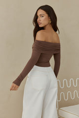 Autumn Dreamer Langarm Off-Shoulder Top Braun