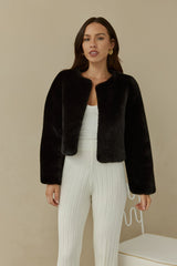 Day By Day Kunstpelz Cropped Jacke Schwarz