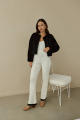 Day By Day Kunstpelz Cropped Jacke Schwarz