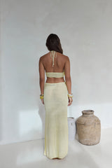 Monaco Sun Strick-Maxikleid mit Neckholder, Gelb