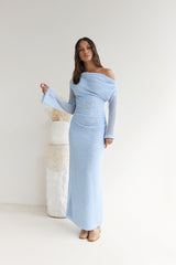 Cool Daze Langarm-Strickmaxikleid Blau