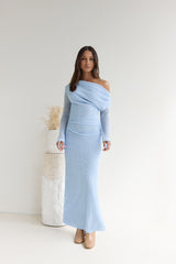 Cool Daze Langarm-Strickmaxikleid Blau