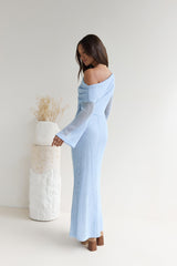 Cool Daze Langarm-Strickmaxikleid Blau