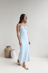 Trägerloses Neckholder-Maxikleid „Karmic Blessing“ Blau