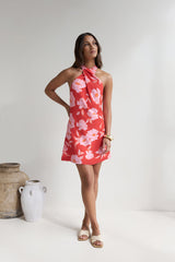 Havana Days Satin Neckholder-Minikleid Rot