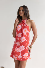 Havana Days Satin Neckholder-Minikleid Rot