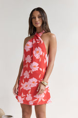 Havana Days Satin Neckholder-Minikleid Rot