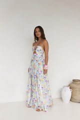 Hibiskusfarbenes Neckholder-Maxikleid mit Print