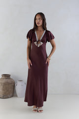 Postcard Dreams Satin Maxikleid Braun