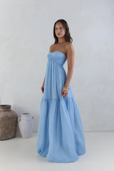 Unvergesslicher Stil Trägerloses Maxikleid Blau