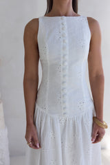 Jasmine Jewel Besticktes Maxikleid Weiß